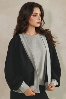 ETA 07/23/26 Relaxed Soft Cotton Contrast Trim Open Front Jacket style 3