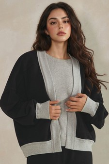ETA 07/23/26 Relaxed Soft Cotton Contrast Trim Open Front Jacket style 4