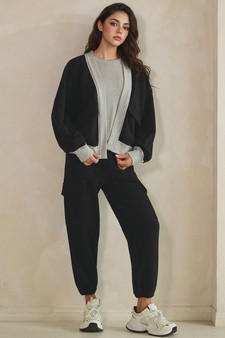 ETA 07/23/26 Relaxed Soft Cotton Contrast Trim Open Front Jacket style 5