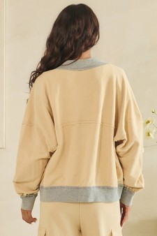 ETA 07/23/26 Relaxed Soft Cotton Contrast Trim Open Front Jacket style 2