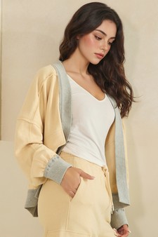 ETA 07/23/26 Relaxed Soft Cotton Contrast Trim Open Front Jacket style 3