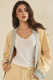 ETA 07/23/26 Relaxed Soft Cotton Contrast Trim Open Front Jacket