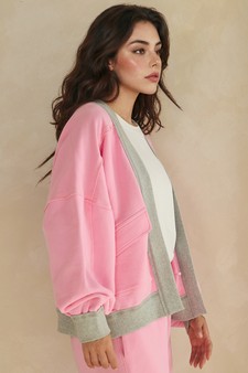 ETA 06/25/26 Relaxed Soft Cotton Contrast Trim Open Front Jacket style 3
