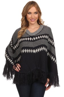 Women's Tribal Pattern Fringed Poncho