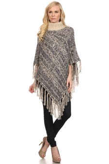 Women's Turtleneck Heather Knit Poncho