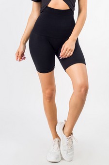 High Waist Compression Biker Shorts with French Terry Lining