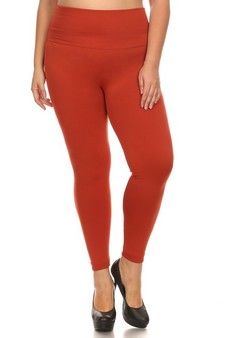 Plus Size High Waisted Seamless Fleece Leggings with Tummy Control