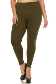 Plus Size High Waisted Seamless Fleece Leggings with Tummy Control