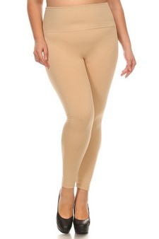 Plus Size High Waisted Seamless Fleece Leggings with Tummy Control