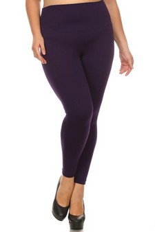 Plus Size High Waisted Seamless Fleece Leggings with Tummy Control