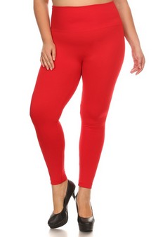 Plus Size High Waisted Seamless Fleece Leggings with Tummy Control