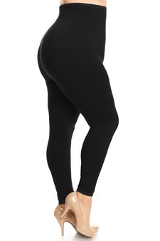 Plus Size High Waist Cotton Compression Tight with French Terry