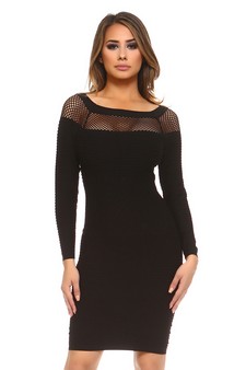 Women's Sneak Peek Fishnet Long Sleeve Mini Bodycon Dress