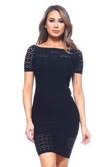 Women's Boat Neck Figure Hugging Bodycon Dress