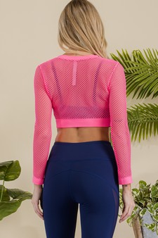 Women's Long Sleeve Fishnet Athleisure Crop Top style 3