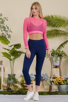 Women's Long Sleeve Fishnet Athleisure Crop Top style 5