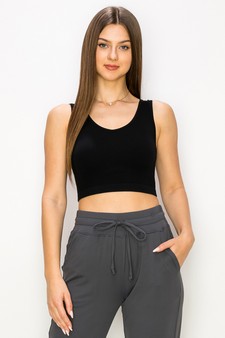 Women’s Ribbed Deep Scoop Cropped Tank Top w/ Reversible Neckline