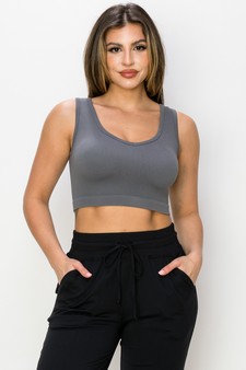 Women’s Ribbed Deep Scoop Cropped Tank Top w/ Reversible Neckline