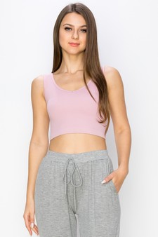 Women’s Ribbed Deep Scoop Cropped Tank Top w/ Reversible Neckline