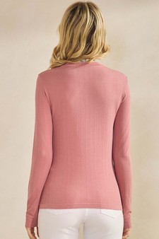 Women's Seamlessly Soft Ribbed Modal Mock Neck Long Sleeve Top style 2