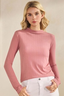Women's Seamlessly Soft Ribbed Modal Mock Neck Long Sleeve Top style 4