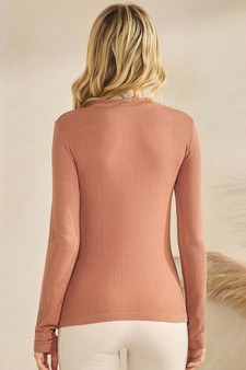 Women's Seamlessly Soft Ribbed Modal Mock Neck Long Sleeve Top style 2