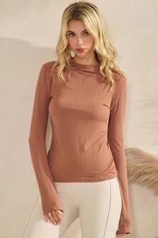 Women's Seamlessly Soft Ribbed Modal Mock Neck Long Sleeve Top style 4
