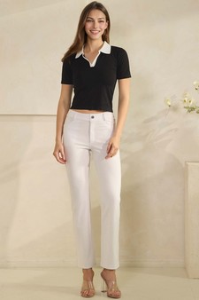 Women's Seamless Contrast Collared Polo Cropped Top style 5