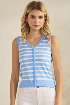 Women's Classic Stripe Seamless Modal V-Neck Cropped Sleeveless Top style 4