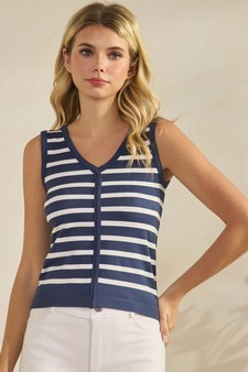 Women's Classic Stripe Seamless Modal V-Neck Cropped Sleeveless Top style 4