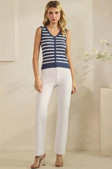 Women's Classic Stripe Seamless Modal V-Neck Cropped Sleeveless Top style 5