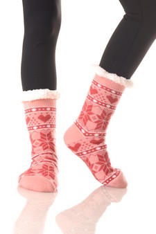 Women's Faux Sherpa Winter Snowflake Pattern Christmas Slipper Socks