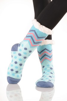 Women's Faux Sherpa Chevron Polka-Dot Slipper Socks