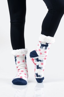Women's Faux Sherpa Santa's Reindeer Slipper Socks