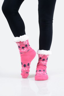 Women's Heart And Tree Pattern Christmas Slipper Socks