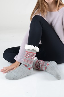 Women's Faux Sherpa Pattern Christmas Slipper Socks