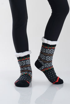 Women's Snowflake Print Faux Sherpa Slipper Socks