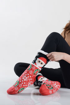 Women's Santa Print Faux Sherpa Slipper Socks