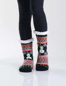 Women's Non-slip Snowman Print Faux Sherpa Christmas Slipper Socks style 2