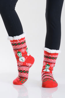 Women's Snowman Print Faux Sherpa Slipper Socks