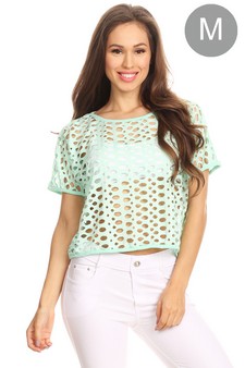 Women’s Hole Detail Short Sleeve Athleisure Crop Top (Medium only)