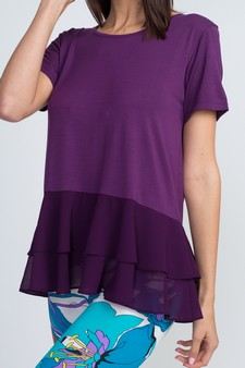 Women's Short Sleeve Chiffon Ruffle Top style 4