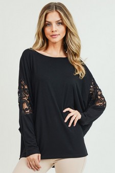 Women's Lace Dolman Sleeve Crewneck Top