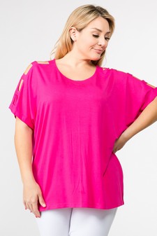 Women's Short Dolman Sleeve Top with Lattice Detail
