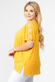 Women's Short Dolman Sleeve Top with Lattice Detail