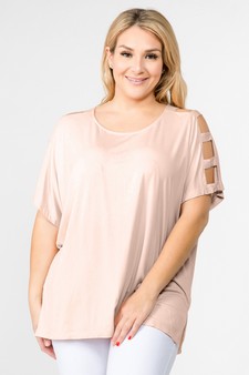 Women's Short Dolman Sleeve Top with Lattice Detail