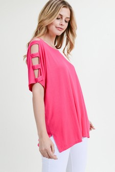 Women's Short Dolman Sleeve Top with Lattice Detail