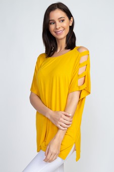 Women's Short Dolman Sleeve Top with Lattice Detail