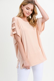 Women's Short Dolman Sleeve Top with Lattice Detail