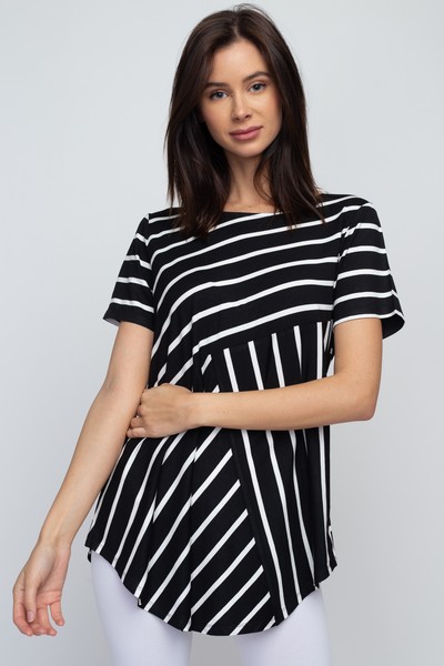 Women's Short Sleeve Striped Tunic Top - Wholesale - Yelete.com